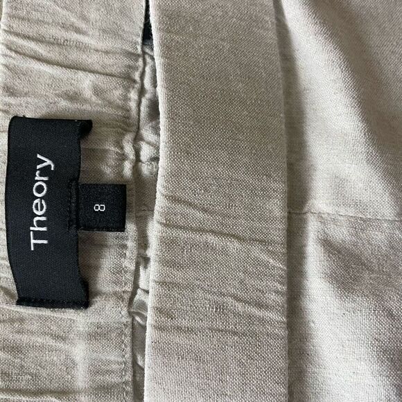 Theory Linen Ankle Crop Pull On Pants Women’s Size 8 M Khaki Beige Flat Front - Picture 4 of 4